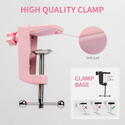 FEELWORLD AMS1 Microphone Boom Arm, Adjustable Mic Arm Stand with 3/8” to 5/8” Screw, Compatible with PM1 and other Mics for Podcast Straming Gaming Studio （Pink) - color: Pink