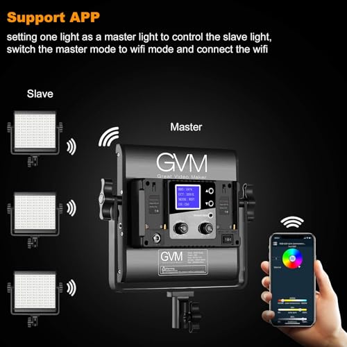 GVM RGB LED Video Light with Tripod Stand Barndoors, APP Control Panel Studio Lighting Kit, 3200K-5600K Dimmable, CRI97, Key Light for Photography, Video Recording, YouTube, Live Streaming, 800D - size: 1 pack