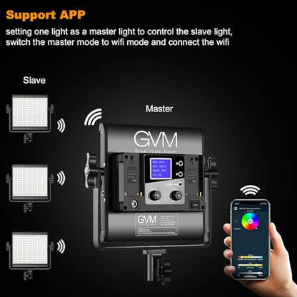 GVM RGB LED Video Light with Tripod Stand Barndoors, APP Control Panel Studio Lighting Kit, 3200K-5600K Dimmable, CRI97, Key Light for Photography, Video Recording, YouTube, Live Streaming, 800D - size: 1 pack