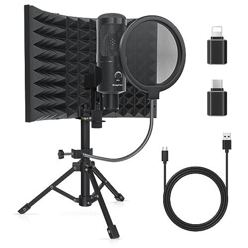 Studio Recording Microphone Isolation Shield with Pop Filter and Metal Tripod Stand, Studio Mic to PC Laptop Smartphone, Music Microphone for Recording Singing Podcasting - color: SWK3