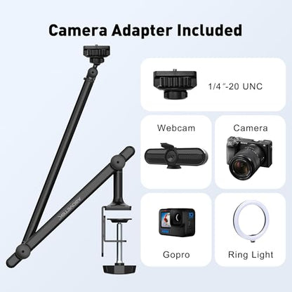 AboveTEK Tablet Stand Holder for Desk & Bed, Aluminum iPad Holder Arm with 360° Rotating Clamp, Adjustable Phone Stand Compatible with 4.7"-13.5" iPad Pro/Air/Mini, iPhone, Galaxy Tab- Black - color: Black