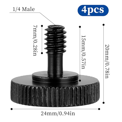 KALIONE 4 Pack Thumb Screw Camera Quick Release Adapter with Rubber Pads, 1/4 Male to 1/4 Female Tripod Screw, Thumbscrew for Camera Mounting Plate Flash Bracket