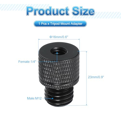 PATIKIL Tripod Screw Adapter 1/4" Female to M12 Male, Tripod Nut Connectors Camera Mount Screw Camera Double Head Converter for Microphone Holder Magic Arms Accessories - size: 1/4" to M12