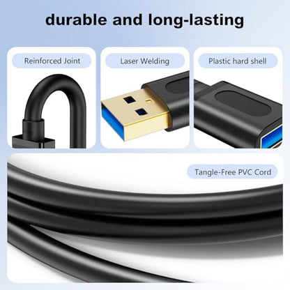 USB 3.0 Extension Cable 3Ft, USB 3.0 Male to Female Lead with Signal Amplification Active Cord for Printers, Keyboards, Game Console, Loudspeakers, Scanners, Displays, Headsets(1M/3Ft) - size: 3 Ft