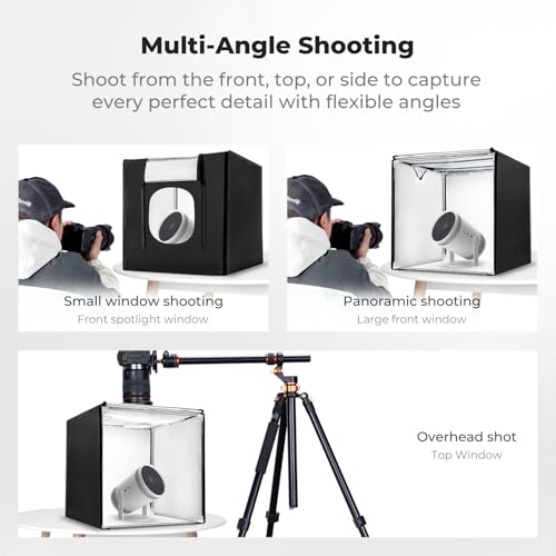 K&F CONCEPT Photo Studio Light Box - 24"x24" Shooting Tent with 2 Adjustable 5600K Light Panels & 6 Backdrops, CRI 97+, Dimmable Portable Folding Lightbox for Product Photography - size: 24*24 inch