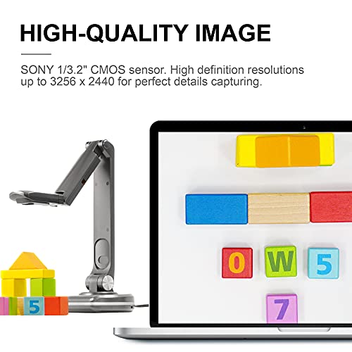 JOYUSING V500S 8MP Document Camera for Teachers, USB Visualiser for A3 Size, LED Light, AutoFocus, OCR for Windows, Classroom Presentation, Remote Teaching, Web Conferencing, Mac, Windows