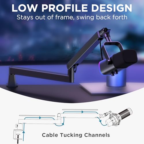 InnoGear 2026 Upgraded Microphone Boom Arm, Magnetic Cable Management Low Profile Mic Stand 360° Rotatable Desk Mount for Fifine AM8 K669B Blue Yeti HyperX QuadCast SoloCast AT2020, Black - color: Black, style: Low Profile Mic Arm