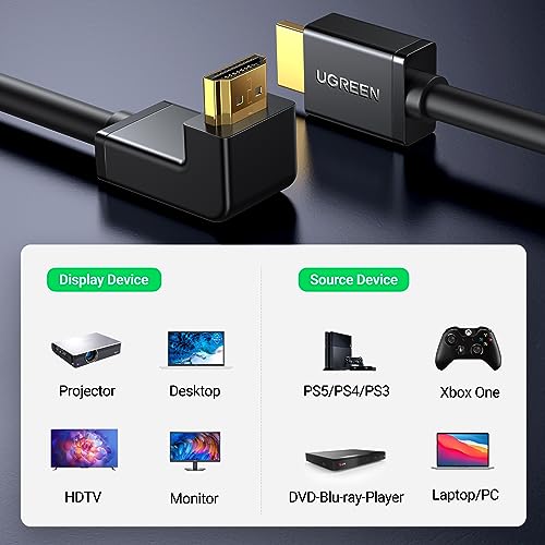 UGREEN 4K@60Hz 90 Degree HDMI 2.0 Cable Right Angle, 6.6FT | High Speed HD 3D 1080P ARC, Down Angle, Compatible with Laptop Monitor Nintendo Switch 2 Xbox PS5 PC TV - size: 6.6FT