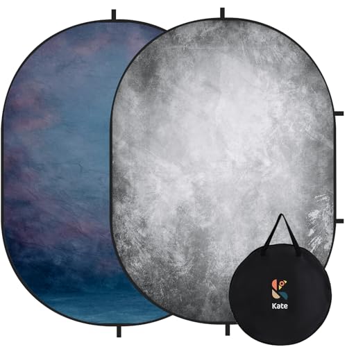 Kate Collapsible Backdrop for Photography Flower Blue and Grey Portable Photo Backdrops Pop Up Background for Portrait, Live Streaming, 5x6.5ft