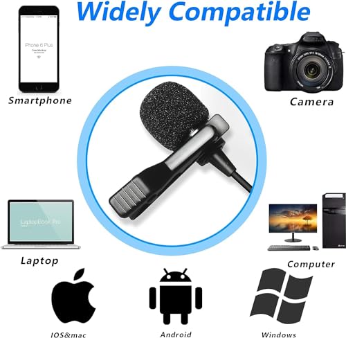 Nicama LVM1 Lavalier Lapel Microphone with Windscreen Muff for DSLR Camera Canon Nikon Camcorder Zoom TASCAM Audio Recorder Smartphone PC