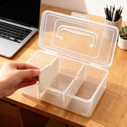 RayHenry Cable Organizer Box with Lid & Handle, Desktop Cord Management Storage with 3 Clear Switch Cases for Chargers, Cables, Jewelry, Hair Ties