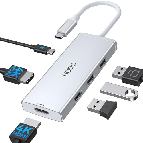 HODO USB C to Dual HDMI Adapter Docking Station Dual 4K 60Hz Monitor, USB C Hub with 2 HDMI, 2*USB A Port, PD 100W, Monitor Dock Compatible for HP Elitebook,Dell XPS 13 15 etc (Silver) - color: Silver, size: 6-in-1