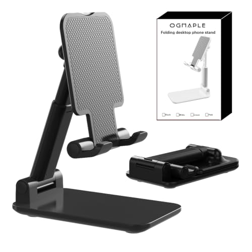 Phone Stand for Desk Cell Phone Holder Stands for iPhones, Black | Mini, Cute, Portable, Fully Foldable, Under 8" Devices, All Smart phones, Office Accessories - color: A-Black