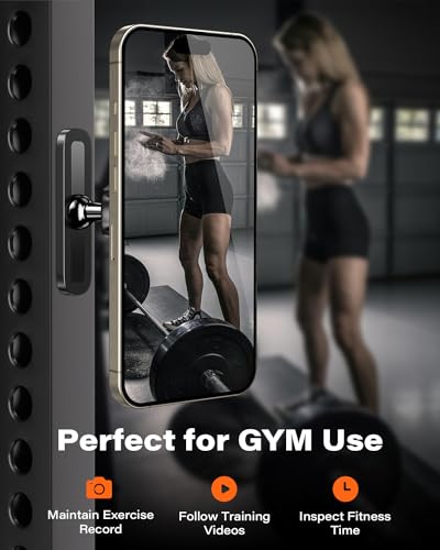 APPS2Car Magnetic Phone Holder for Gym, Alloy Base & Ball Joint, Attach to Metal Surfaces, Dual Magnet Phone Mount for MagSafe iPhone 12-17 Series, Black - color: Black