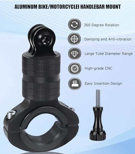 Niewalda Aluminum Bike/Motorcycle Handlebar Mount for GoPro, AKASO Campark and Other Action Cameras, 360 Degrees Rotary Motorcycle Camera Mount Upgrade - size: 360 degree rotating Handlebar Mount