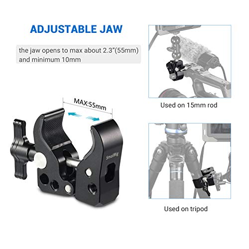 SMALLRIG Super Clamp with 1/4"-20 Thread Holes, 3/8"-16 Locating Pin for ARRI Standard, T-Shaped Wingnut and Rubber Pads