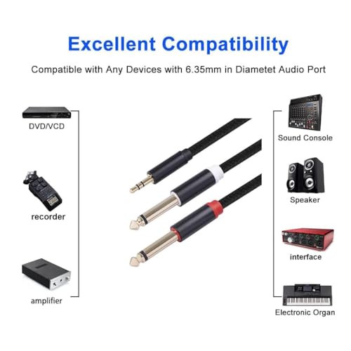 2pack 3.3Ft 3.5mm TRS to Dual 6.35mm Stereo Cable 1/8 TRS to Dual 6.35mm 1/4 TS Mono Y Splitter Audio Cord Adapter for Smartphone, Mixer,PC, CD Player, Speakers and Home Stereo System - size: 3.3FT/2Pack