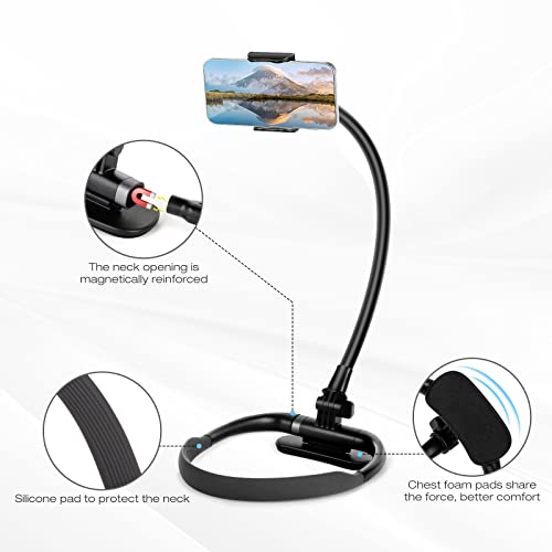 Cell Phone Stand, Neck Cell Phone Holder, Hand Free Flexible Gooseneck Phone Holder for Bed, Neck Phone Holder POV/Vlog Selfie Mount, Universal Multi-Functional Phone Stand for 4.7''-6.7'' Phone - color: Black