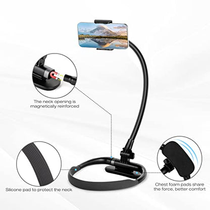 Cell Phone Stand, Neck Cell Phone Holder, Hand Free Flexible Gooseneck Phone Holder for Bed, Neck Phone Holder POV/Vlog Selfie Mount, Universal Multi-Functional Phone Stand for 4.7''-6.7'' Phone - color: Black