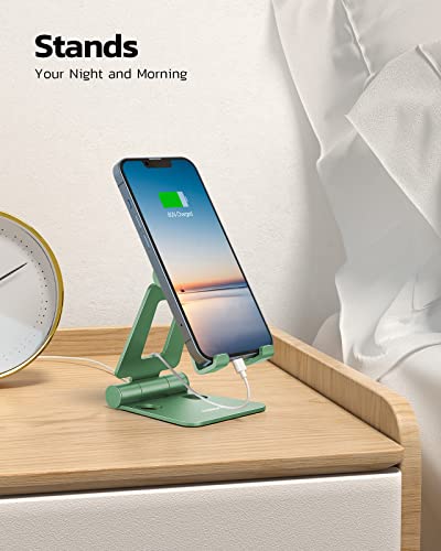 Nulaxy Dual Folding Cell Phone Stand, Fully Adjustable Foldable Desktop Phone Holder Cradle Dock Compatible with iPhone 17 16 15 14 13 12 11 Pro Max Xs Xr X 8, Nintendo Switch, All Phones- Green - color: G-Green
