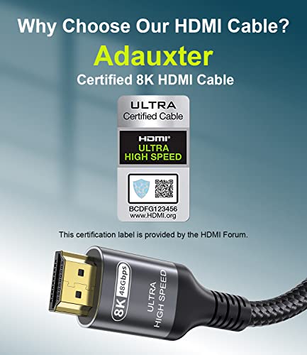 Certified 10K 8K 4K HDMI 2.1 Cable 8FT, 48Gbps Ultra High Speed HDMI® Cord | Ethernet CEC 4K 240Hz 165Hz 144Hz 120Hz 8K 60Hz eARC Netflix HDCP2.3 HDR10+ PC Laptop RTX5090 TV Monitor Projector X-box PS5 - size: 8.2 ft