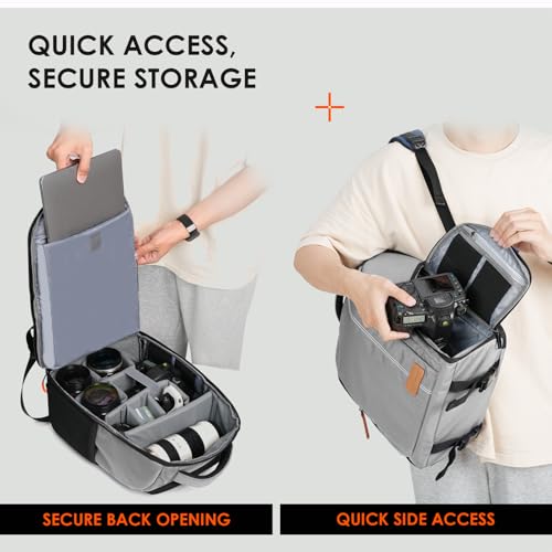 TARION Large Camera Backpacks for Photographers - Waterproof Camera Bag Photography backpack with 15" Laptop Compartment Rain Cover Side Access Tripod Holder(TB02 Grey) - color: Grey