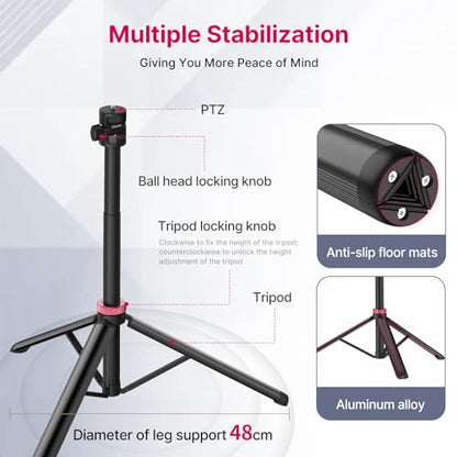 VIJIM MT-79 Extendable Photography Light Stand, 81" Portable Adjustable Light Tripod with 1/4" Screw, 360° Ball Head Camera Phone Tripod for Continute Output Lighting, Webcams, Cameras,for Pocket3