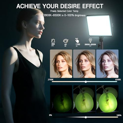 1-Pack LED Video Light Kit, NiceVeedi Photography Lighting Kit, 2800-6500K Dimmable Studio Light with Tripod Stand & Phone Holder, 73" Stream Light for Video Recording, Game Streaming, YouTube