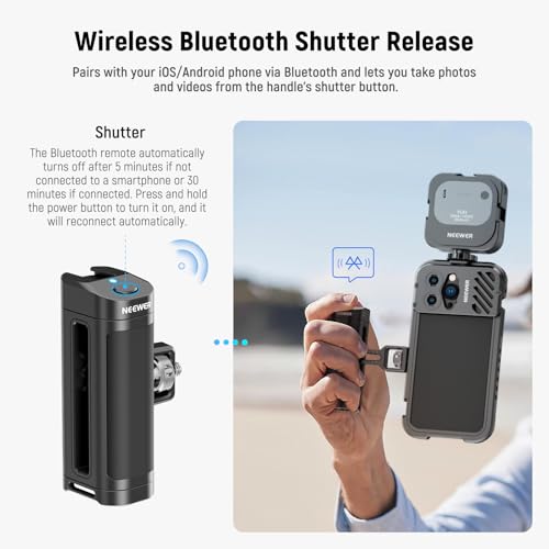 NEEWER Side Handle Grip with Wireless Remote Control Button Shutter Trigger for Smartphone Cage Video Rig, 2 Mount Adapters with 1/4" Screws & Locating Pins, Compatible with SmallRig Cages, PA005E