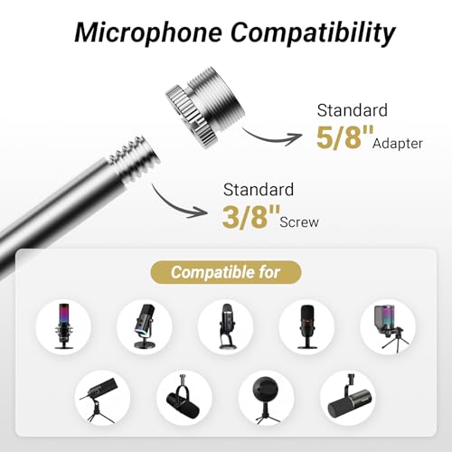 Tonor Mic Arm Desk Mount, Low Profile Boom Arm for Microphone, Adjustable Mic Stand with Desk Mount Clamp, 3/8’’ and 5/8’’ Screwadapter for Most Micr, 38 cm +35 cm(15''+14''), White, T20LP - color: White, style: Visible Spring