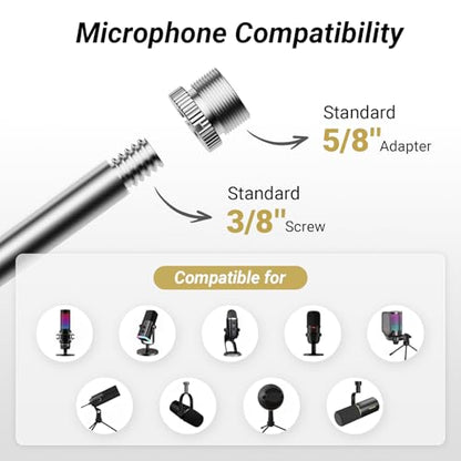 Tonor Mic Arm Desk Mount, Low Profile Boom Arm for Microphone, Adjustable Mic Stand with Desk Mount Clamp, 3/8’’ and 5/8’’ Screwadapter for Most Micr, 38 cm +35 cm(15''+14''), White, T20LP - color: White, style: Visible Spring