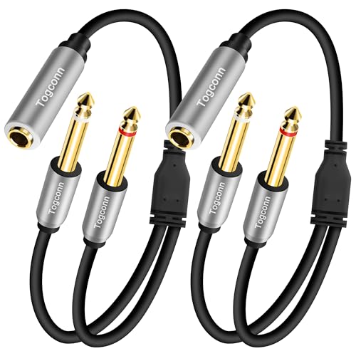 2-Pack 1/4 inch TRS Stereo Splitter Y Cable 1 Feet, 6.35mm TRS Stereo Female Plug to Dual 6.35mm Male TS Mono Jack Audio Speaker Adapter，Short 6.35mm Audio Speaker Splitter Connector Converter Cable - color: 6.35mm TRS Female to Dual 6.35mm Male, size: 2