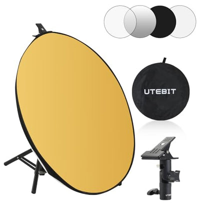UTEBIT 24"/60cm Reflector Photography with Stand, Include Light Clamp & Bag | 5-in-1 Collapsible Photography Reflector Translucent/Silver/Gold/White/Black with 3/8" Thread for Studio Outdoor Lighting - size: 24 inch