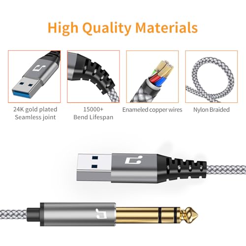 USB to 6.35mm 1/4 inch TRS Audio Stereo Cable 6.6FT,USB-A to 6.35mm Quarter inch Aux Jack Stereo Cable for Laptop, WindowsAmplifier, Mixer, Home Theater, Speaker ect - size: 6.6Feet