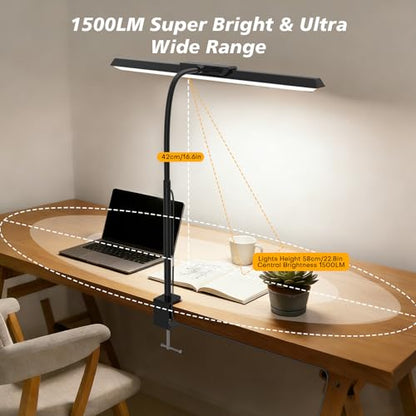 LED Desk Lamp for Office Home, Stepless Dimming Architect Desk Light with DC Adapter, Eye-Caring Desk Lamp with Clamp, 25 Lighting Modes Adjustable 12.8in Flexible Gooseneck for Workbench(Black) - color: Black