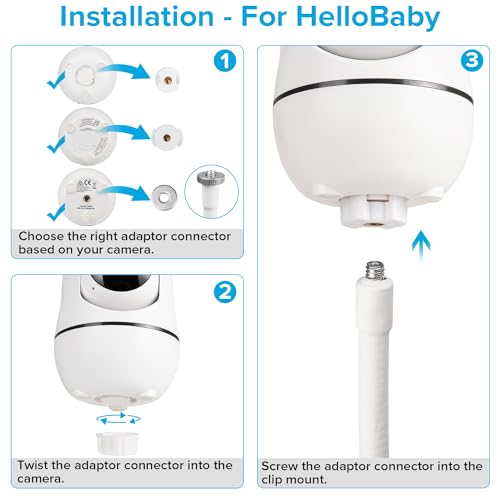 Flexible Baby Monitor Mount Compatible with HelloBaby HB6550/HB6560/HB6240/HB6148/HB6339/HB66/HB65/HB40, ANMEATE 549/SM935E, 15.75" Gooseneck Arm Baby Camera Mount Without Tools or Wall Damage