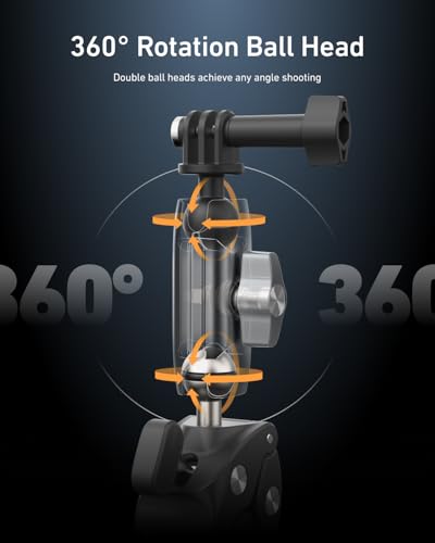 TELESIN Super Clamp Camera Mount with 360° Dual Ball Head, Bike/Bicycle/Motorcycle Handlebar Mount for GoPro Mission 1 PRO/DJI Osmo Pocket 4 3/ DJI Action 6 5 4/ Insta360 Luna Ultra/Xtra Muse Camera