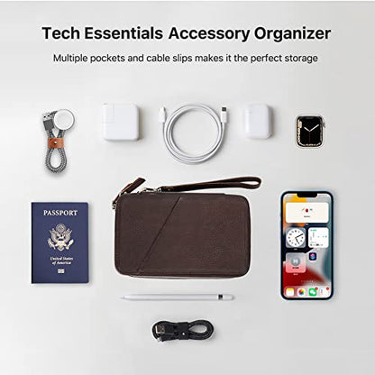 CONTACTS Full Grain Leather Electronic Organizer Travel Tech Case Electronics Accessories Storage Box Portable Holder for for Charger, Cables, Power Bank, Mouse