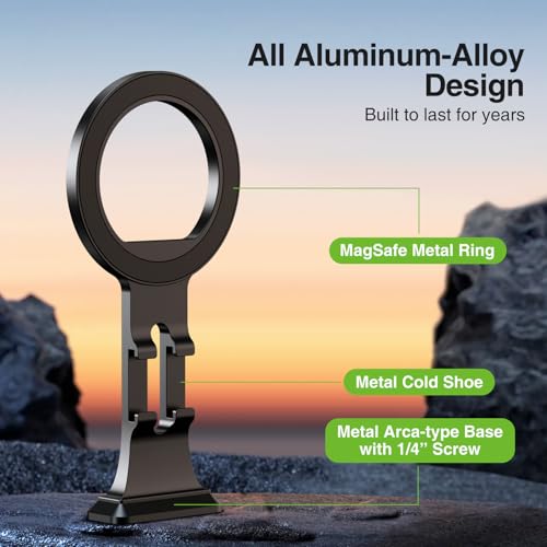 elitehood Aluminum Magsafe Tripod Phone Mount, Compact Phone Holder for Tripod with Arca Swiss Quick Release Plate & 1/4" Screw Adapter, Magnetic iPhone Mount Accessories Fit iPhone 16 15 14 13 Series - style: 1/4“ Screw Port