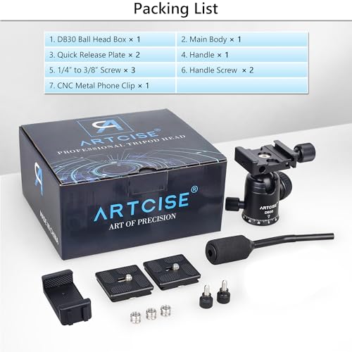 Ball Head with Handle ARTCISE Camera Tripod Ball Head with Two Quick Release Plates and Phone Clip for Monopod, 360 Degree Panoramic Head for Tripod, Monopod, Slider, DSLR Camera，Max Load 22lb/10kg