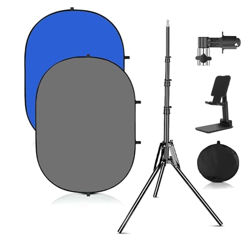 3.3x5ft/1x1.5m Blue Grey Screen Chromakey Backdrop Kit with 6.23ft/1.9m Light Stand, 2-in-1 Reversible Collapsible Background Panel for Photography, Gaming, Video Shooting, Live Streaming(Blue/Grey) - color: Blue/Grey