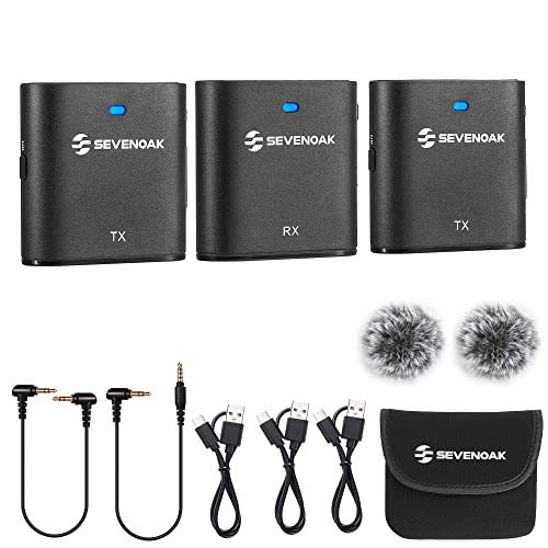 Sevenoak Wireless Lavalier Microphone for Cameras Comcorder,Noise Cancellation,328ft Range,Compact Stereo Lapel Microphones Cordless Clip On Mic for Video Recording YouTube Live Streaming Interview - size: RX+2TX