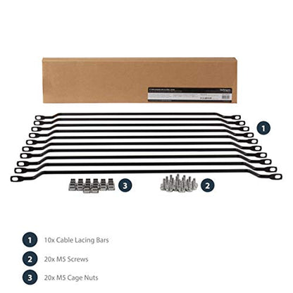 StarTech 10-Pack Lacing Bar with 2in Offset for 19in Rack (CMLB102) | 5.1cm offset at 75 degrees, Server rack cable management, Network rack-mount cord organizer, Each 1/3 of 1U, Solid steel - style: 2in offset