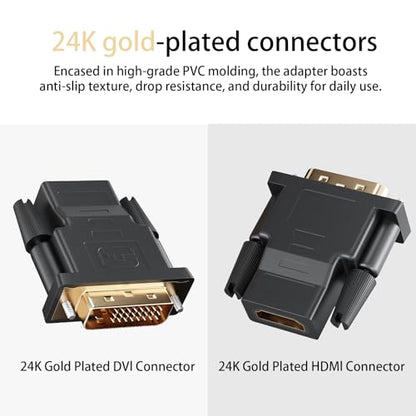 DVI to HDMI Adapter, 3-Pack Bi-Directional DVI(24+1) Male to HDMI Female with Gold-Plated Cord，Support 1080P for Computer, Monitor, Projector, TV, PS3/4/5 Nintendo Switch