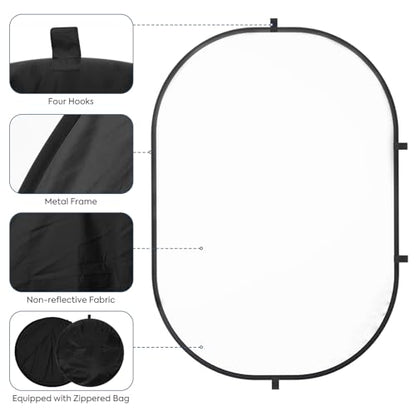 5X6.5ft Backdrop for Photography, Double Sided White Screen and Black Screen, 2 in 1 Collapsible and Reversible Background for Photography, YouTube Videos,and Live Streaming - color: Black White