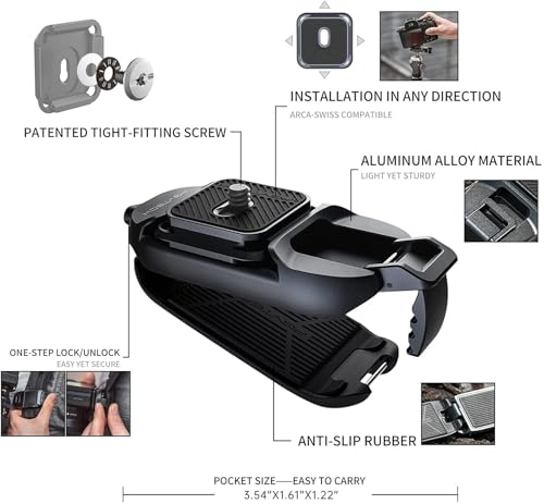 PGYTECH Beetle Camera Clip with Plate for Cameras & Action Camera Quick Release System for Sony, Nikon, Fuji, DSLR Action Camera Backpack Camera Strap Mount (for Action Camera&Cameras) - style: Camera Clip V1 for Action Camera