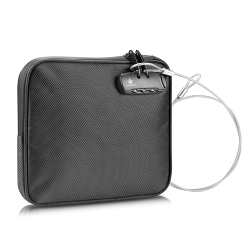 KOSMCCO Beach Locking Bag, Portable Safe, 9x7.5 Inch, Black | Anti-Theft Design, Security Cable Included, Holds Phone Wallet and Keys, Ideal for Beach Pool Cruise and Travel - color: Black