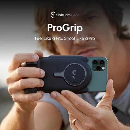 ProGrip Mobile Battery Grip, DSLR-Style Phone Camera Grip with Built-in Powerbank of Qi Charging, Ergonomic Handle with Wireless Shutter Button, Phone Stand Dock, Built-in Cold-Shoe & Tripod Mount