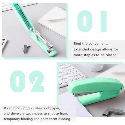 KAAKOW Green Desk Organizers and Accessories Office Supplies Set Stapler, Pen Holder, Phone Holder, Scissors, Pen, Ruler, 30 Paper Clips, 22 Binder Clip, 20 Tacks and 1000pcs Staples - color: Green