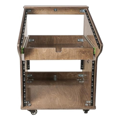Sound Town DIY Solid Baltic Birch Plywood Studio Rack with 11U Slant Mixer Top, 8U Front, 2U Drawer, Rubber Feet, Casters, Weathered Brown (SDRK-M11X8B) - size: 8U,Weathered Brown
